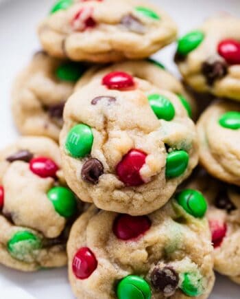 stacked M&M Christmas cookies