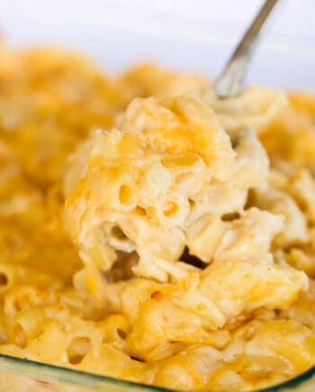 spoonful of baked macaroni and cheese