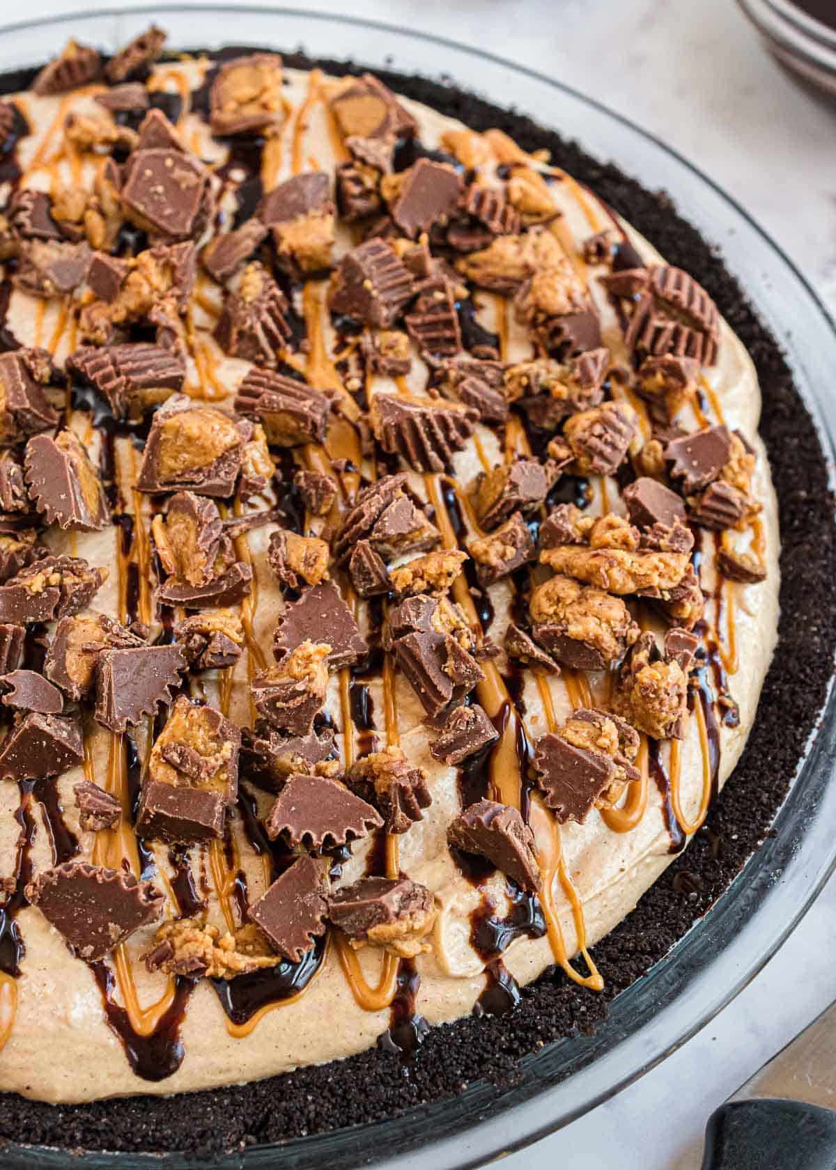 Peanut butter pie with Reeses on top.