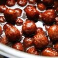 cranberry meatballs cooking in crockpot