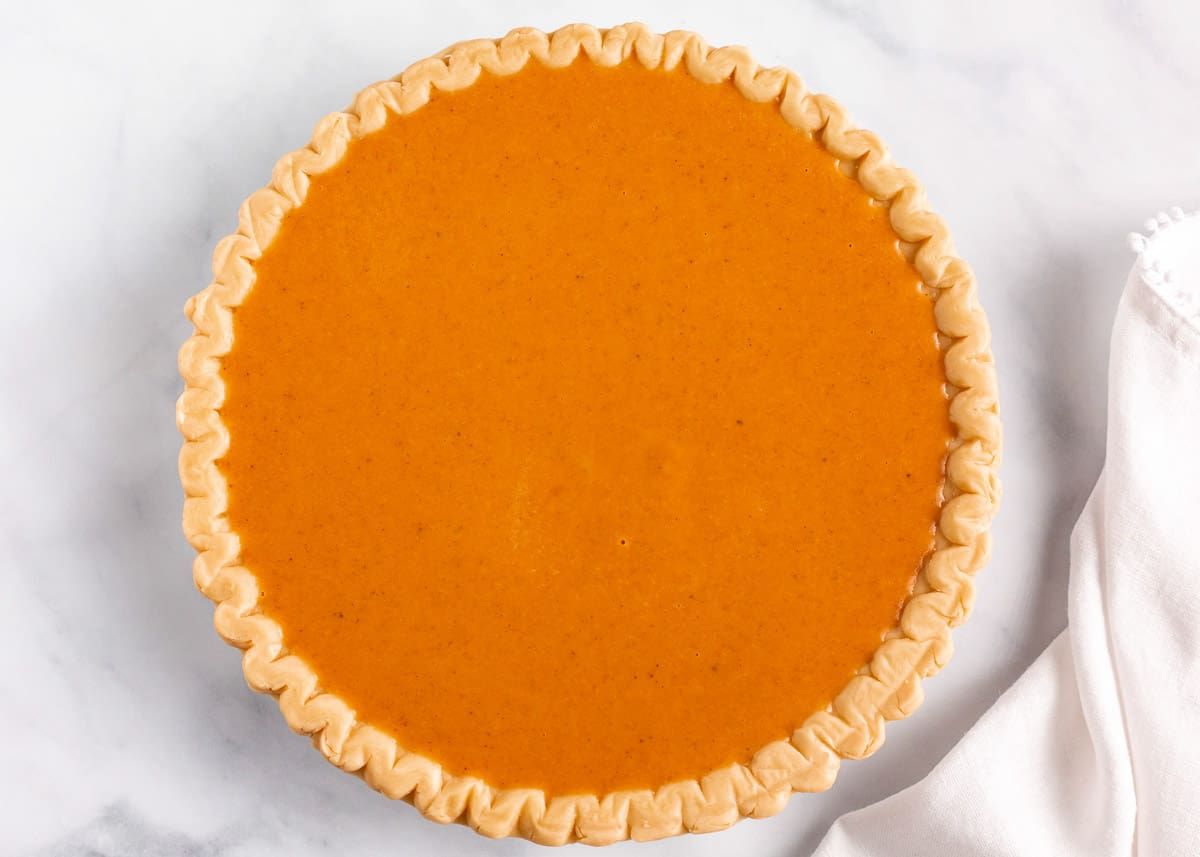 Pumpkin pie filling in crust.