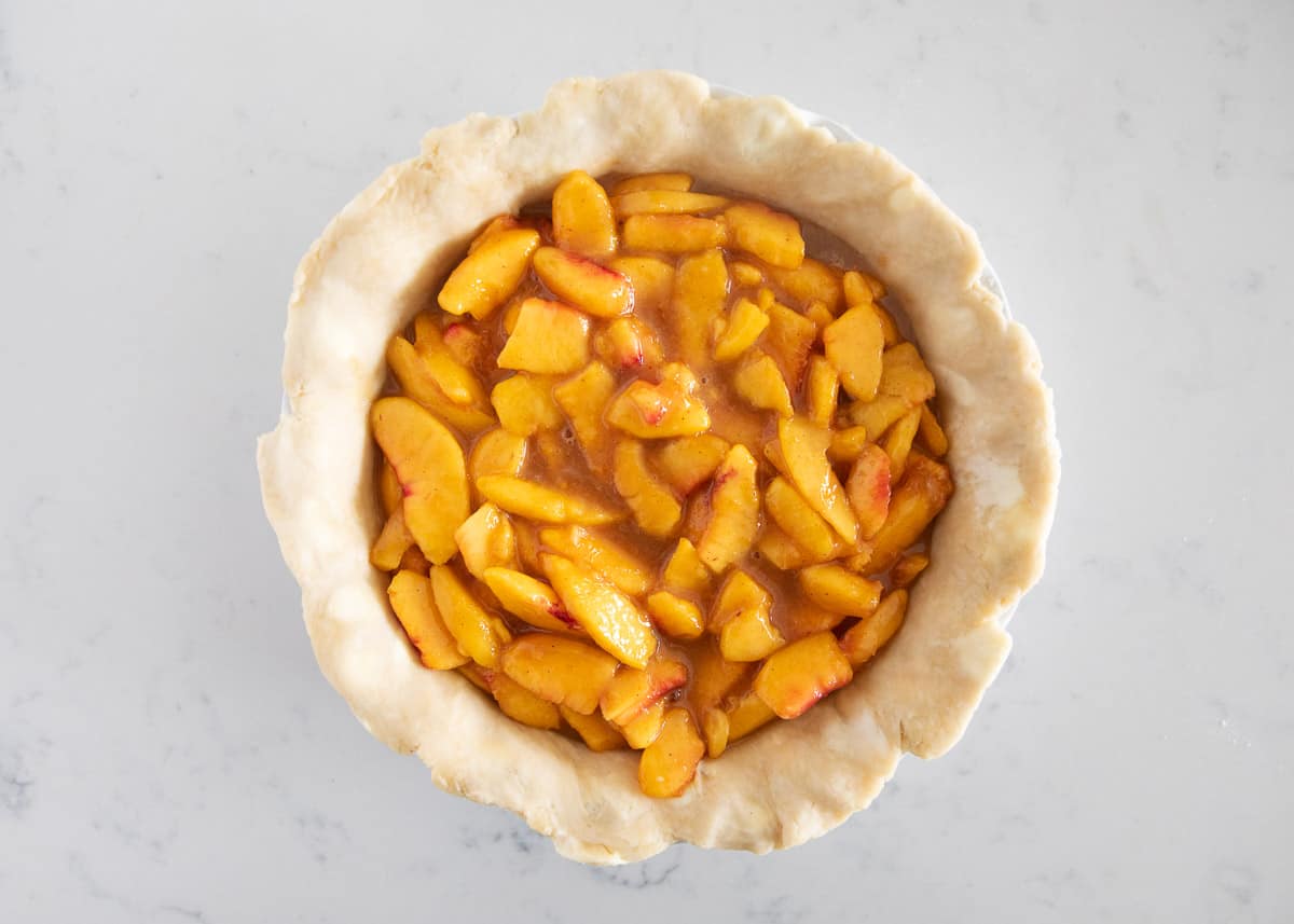 Fresh pie pie on counter.