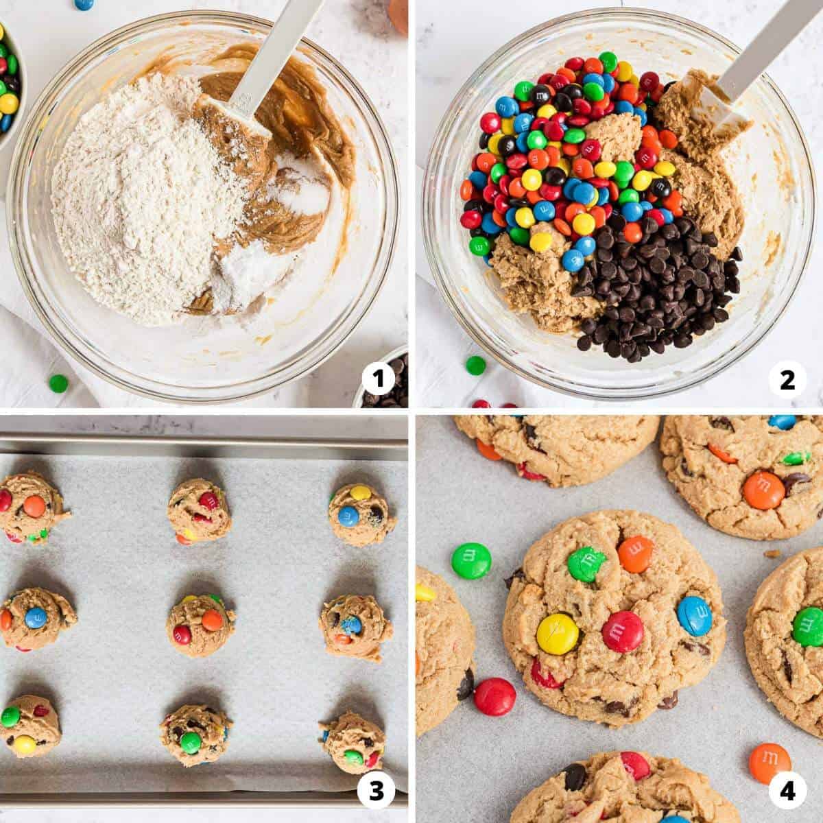 Showing how to make peanut butter cookies in a 4 step collage.