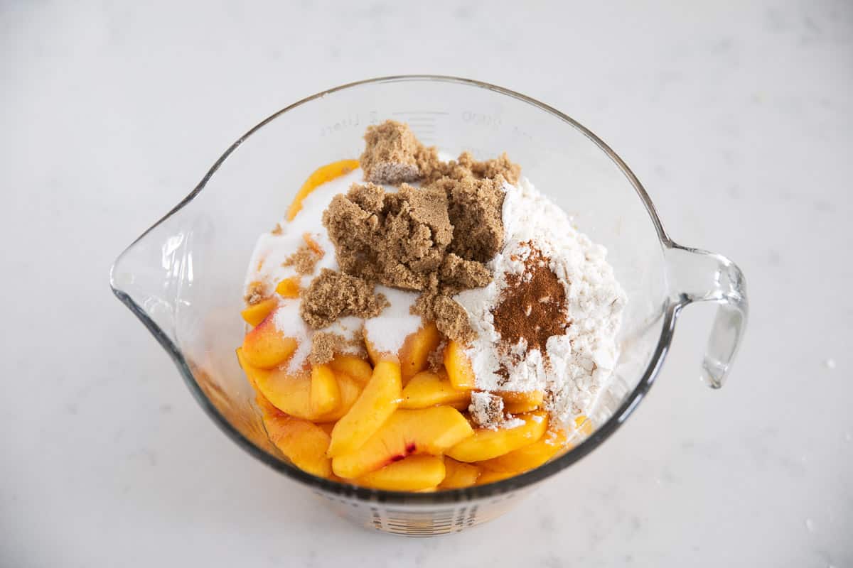 Peach filling ingredients in bowl.