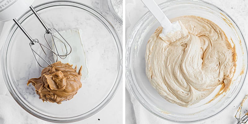 Peanut butter filling in glass bowl.