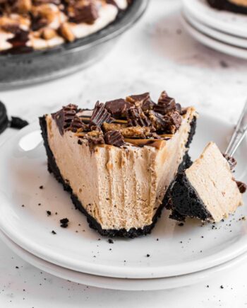 peanut butter pie on white plate