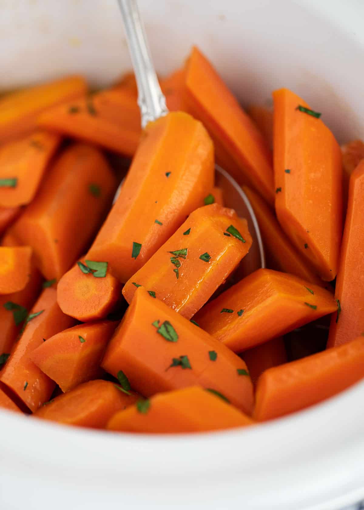 Cooked carrots in slow cooker.
