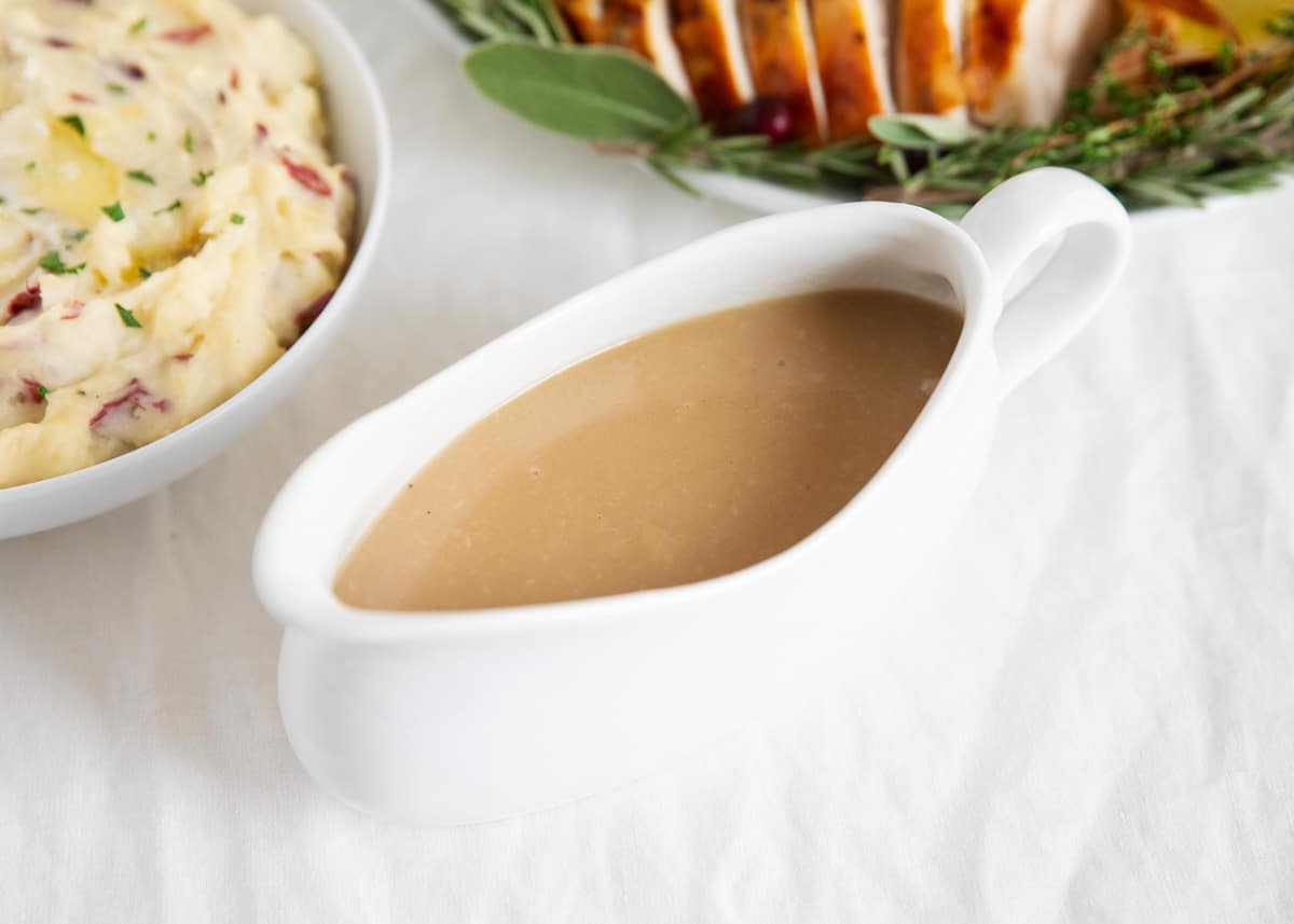 Turkey gravy in gravy boat.