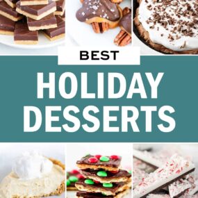 A collage of holiday dessert photos.