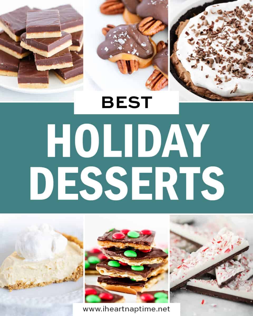 A collage of holiday dessert photos.