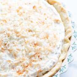 coconut cream pie on counter