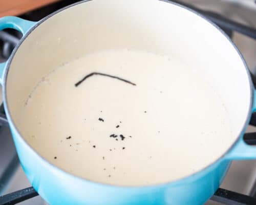 mixing coconut cream pie filling in pot