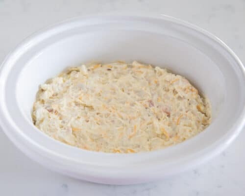 cheesy potato mixture in crockpot