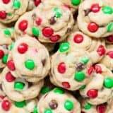 Stack of M&M Christmas cookies.