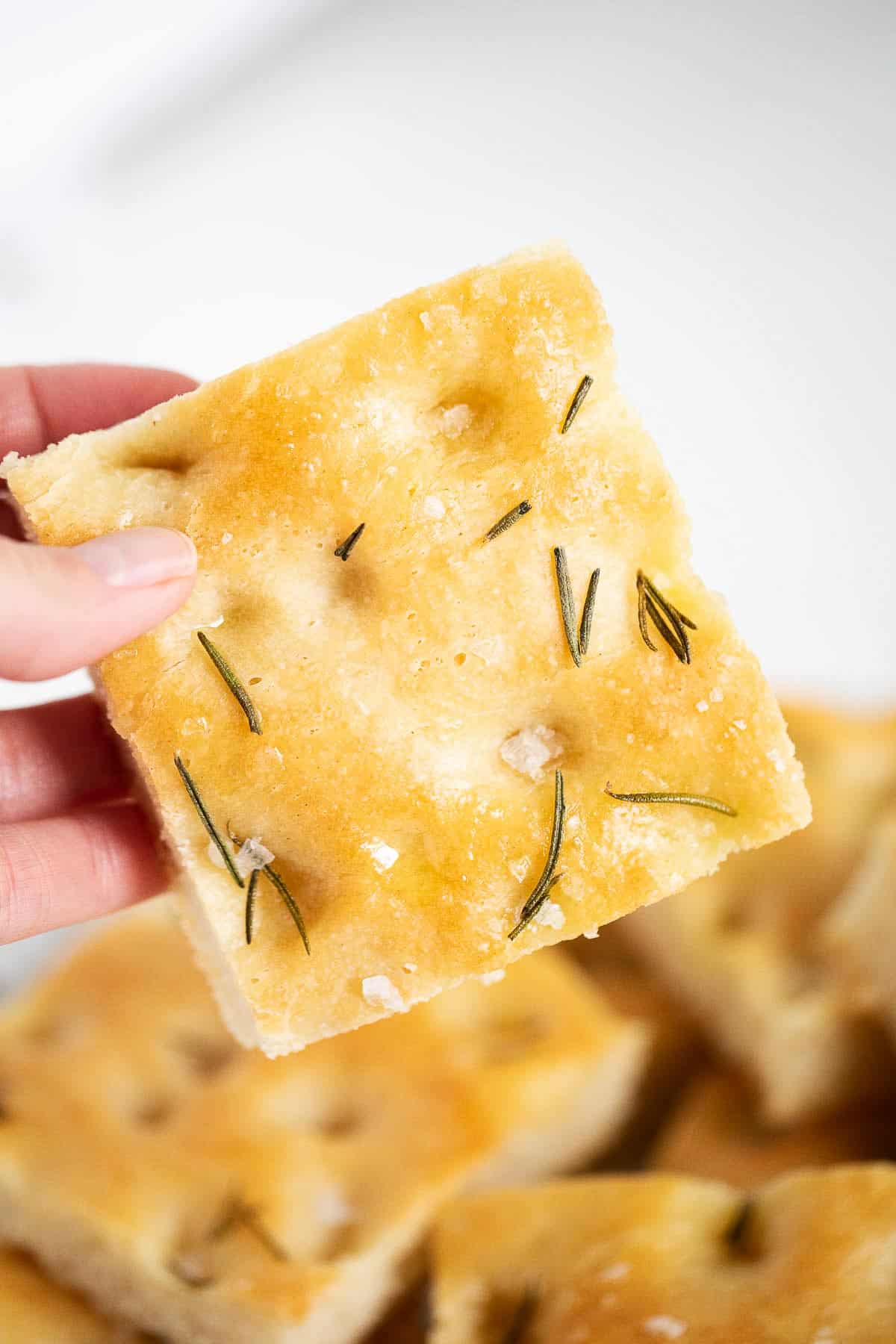 Rosemary focaccia close up.