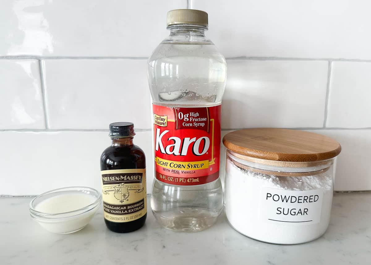 Sugar cookie icing ingredients on counter.