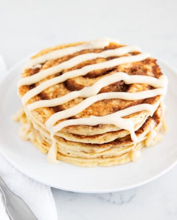 cinnamon roll pancakes on plate