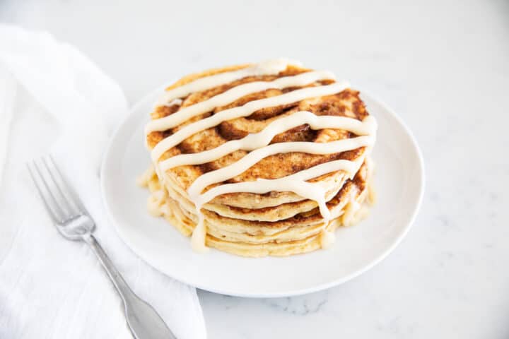 cinnamon roll pancakes on plate