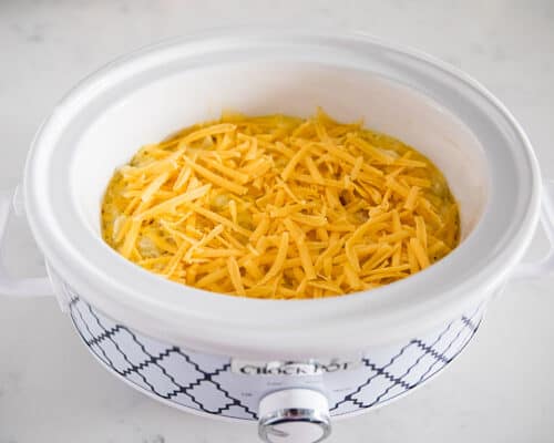 crock pot with cheesy potatoes