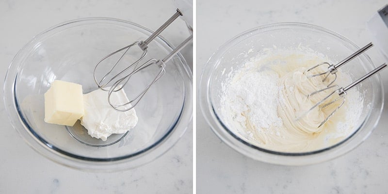 mixing cream cheese glaze