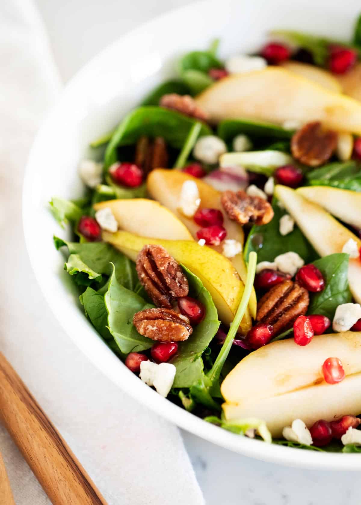 Pecans in pear salad.