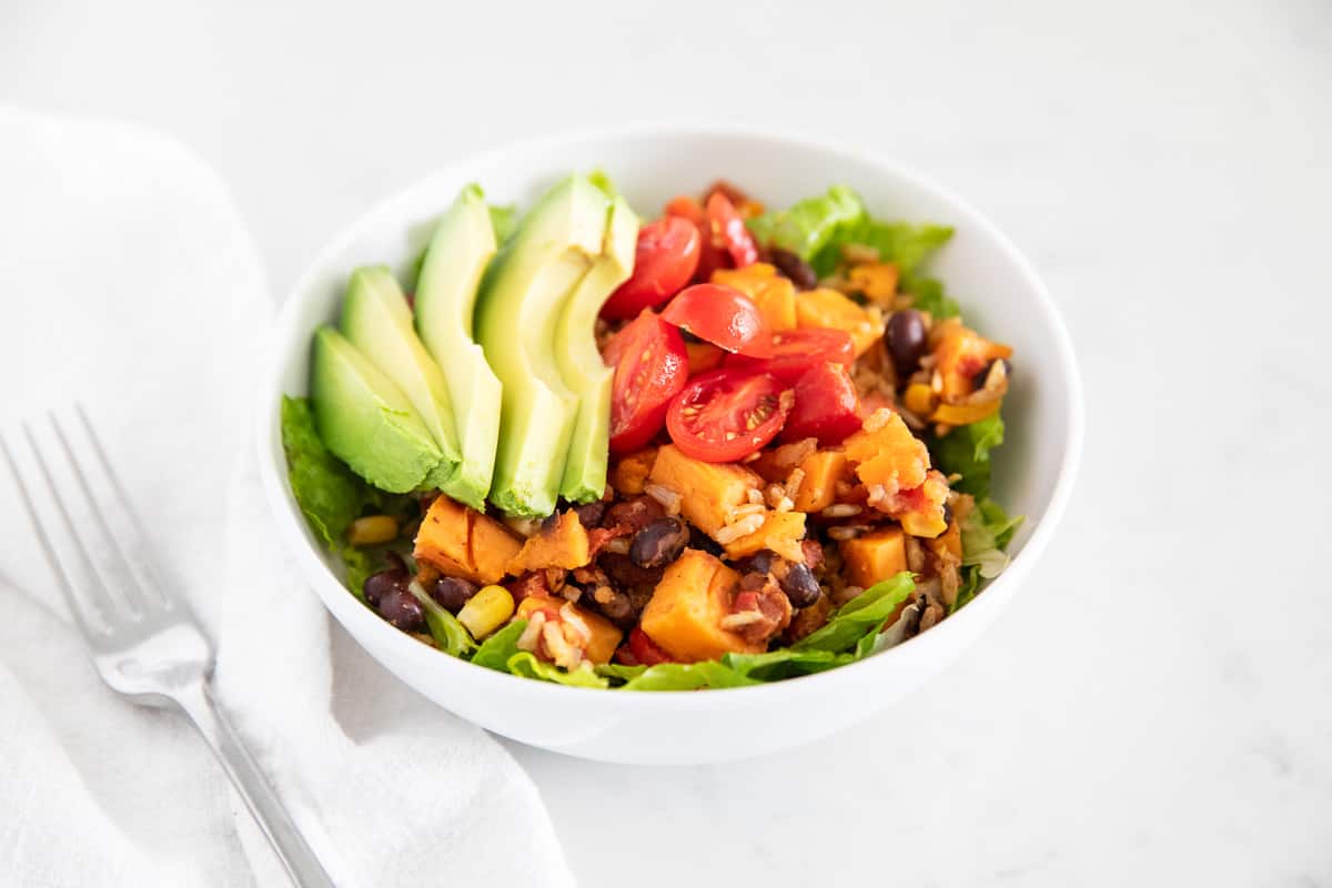 Sweet potato bowls on table close up.