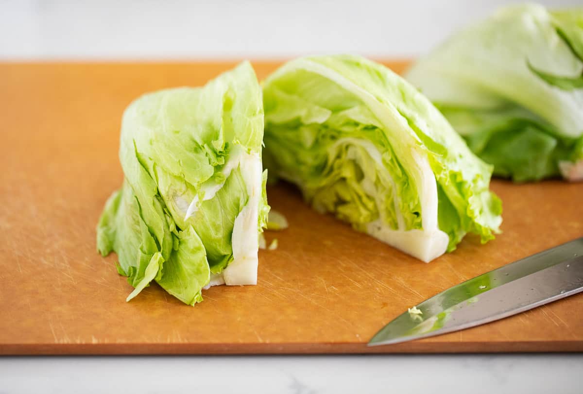 Lettuce on cutting board.