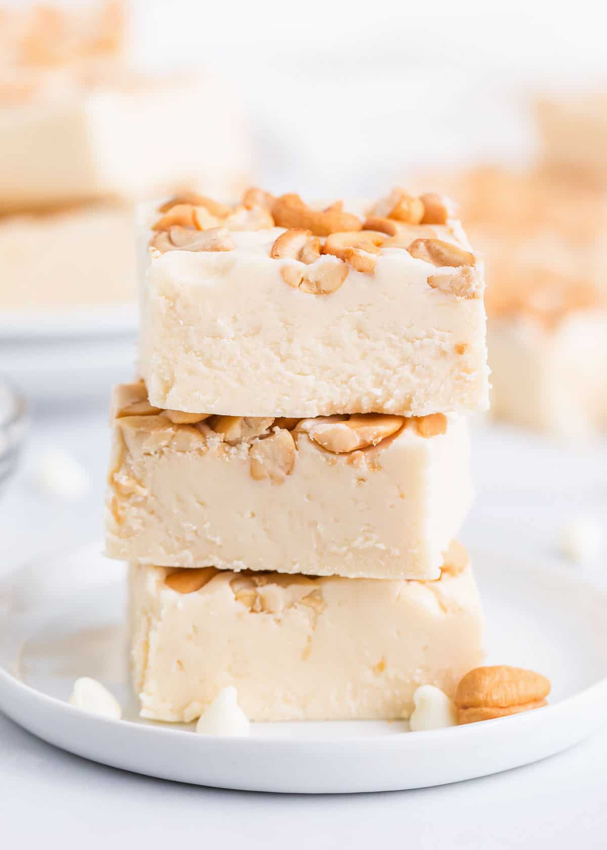 Stacked white chocolate fudge.