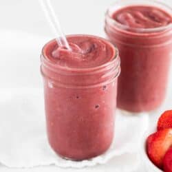 close up of acai smoothie in jar