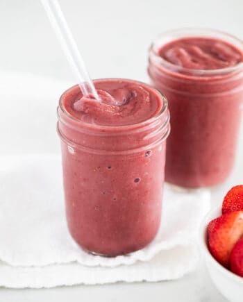 close up of acai smoothie in jar