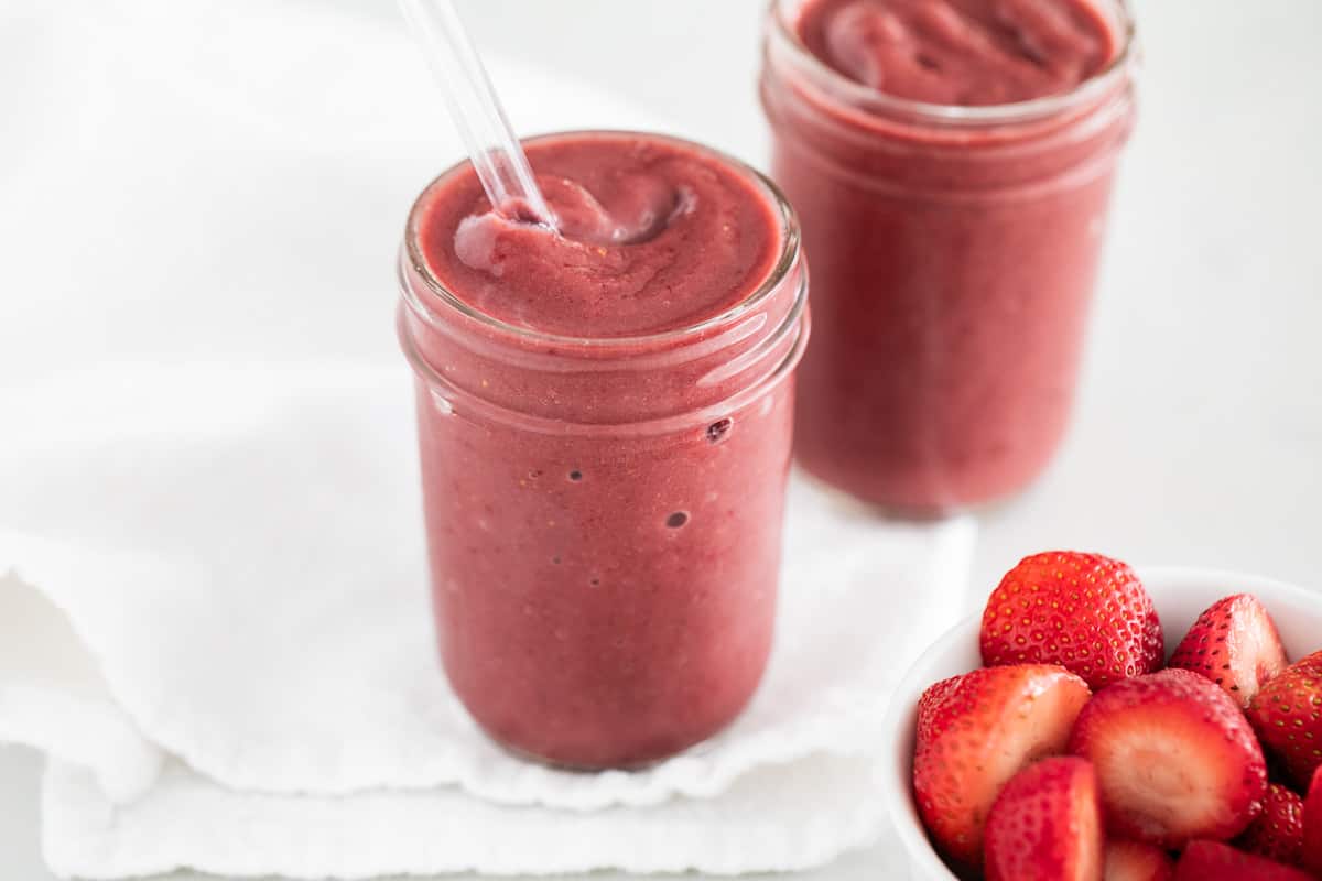 Close up of acai smoothie in jar.