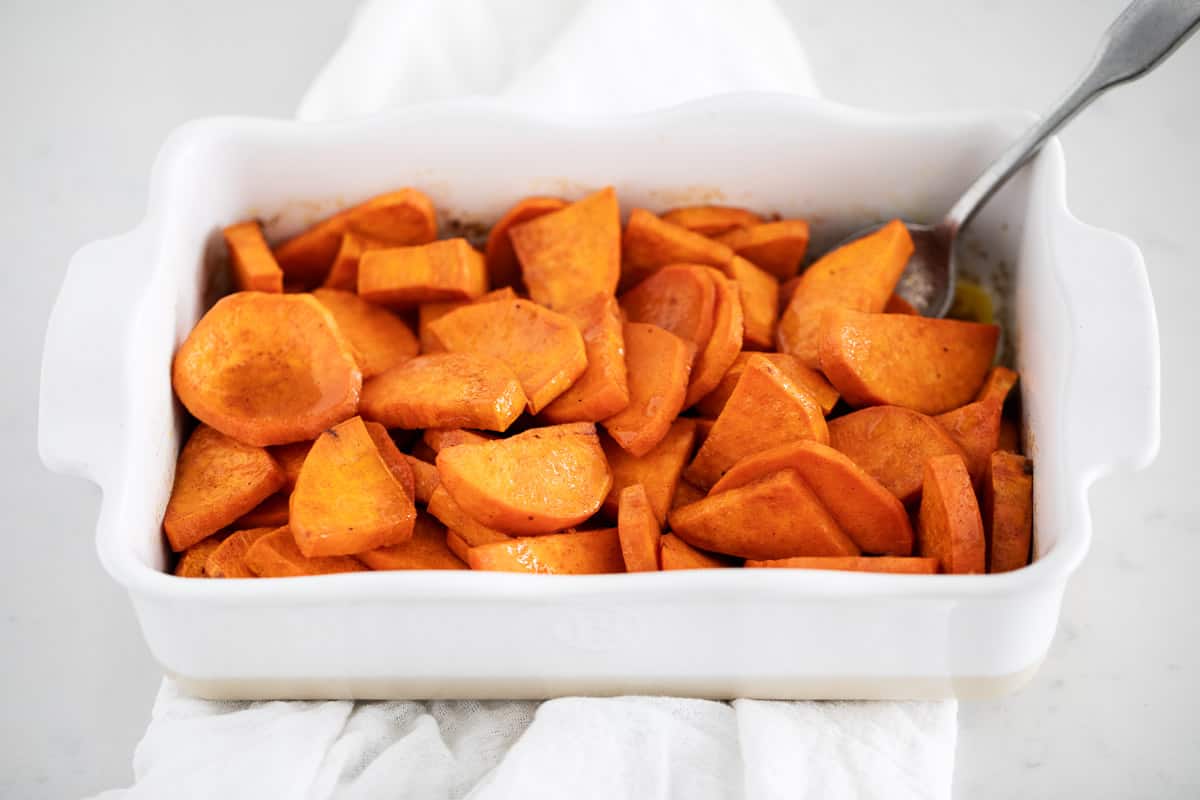 candied yams in pan