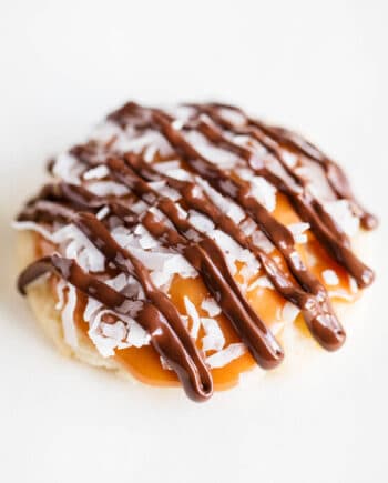 coconut caramel cookie on counter