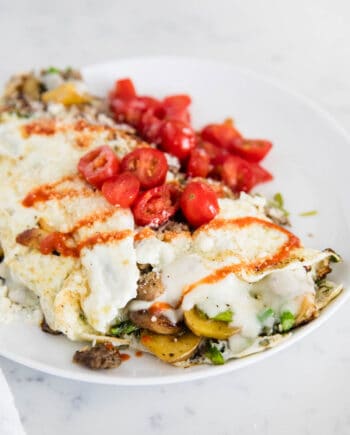 egg white omelette with tomatoes on top