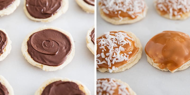 Caramel and chocolate cookies.