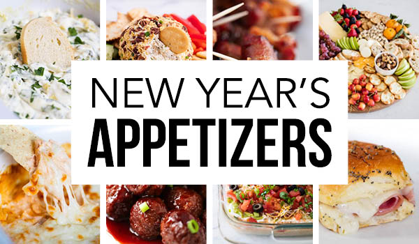 Collage of new year's appetizers.