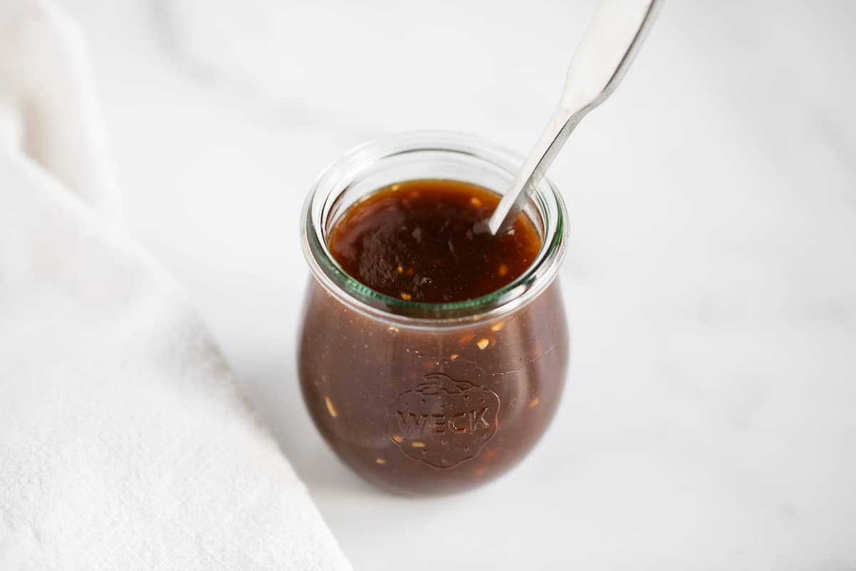 Teriyaki sauce in jar.