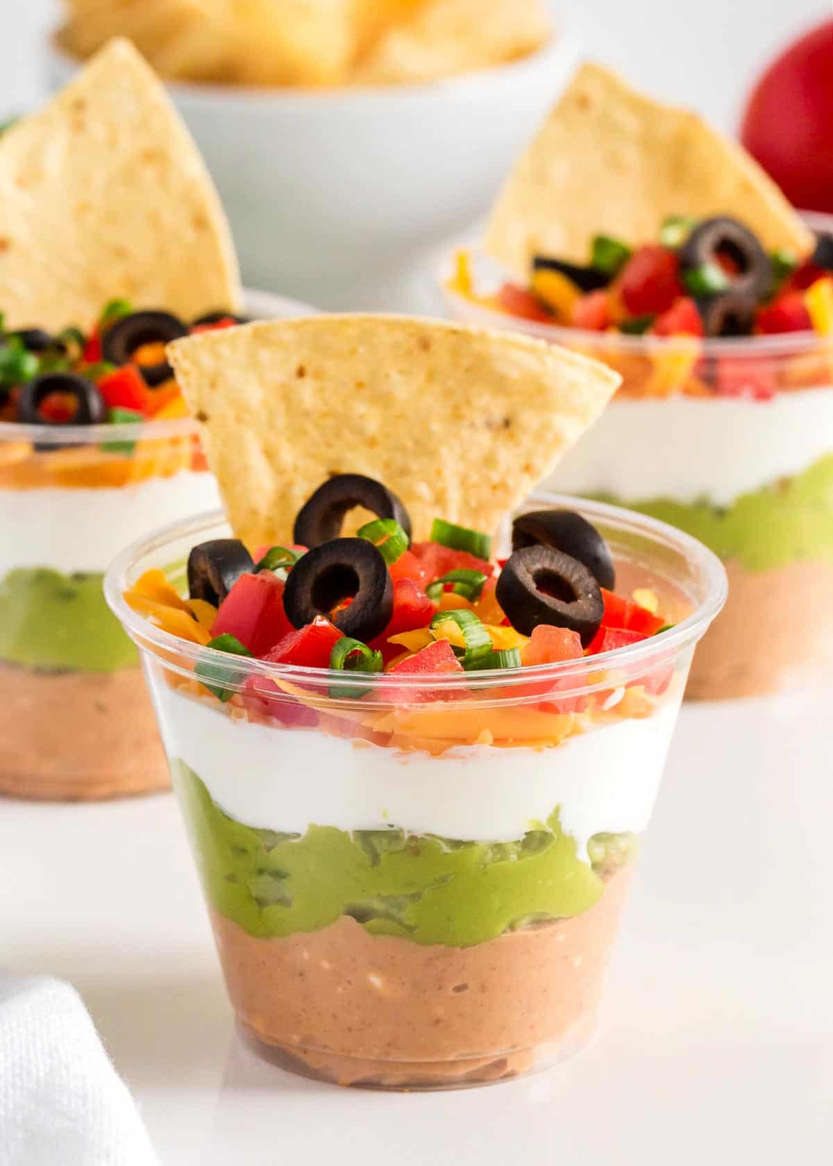 7 layer dip in cups.