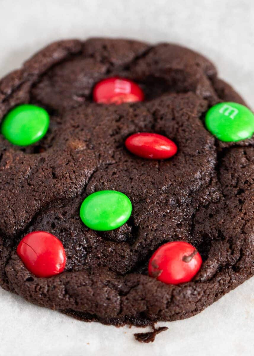 christmas chocolate m&m cookies close up