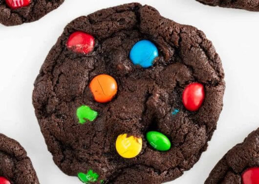 chocolate m&m cookies on table