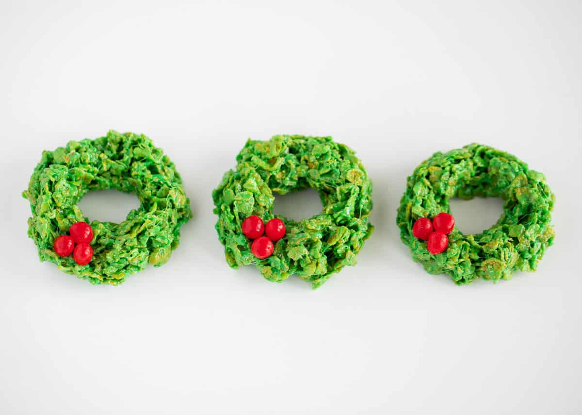 cornflake wreaths on table.