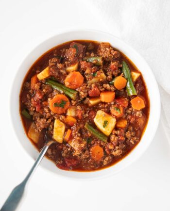 hamburger in white bowl