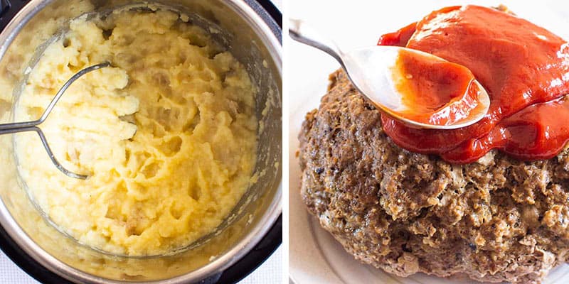 making meatloaf and mashed potatoes from the instant pot