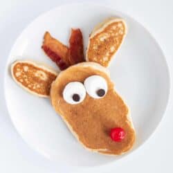 reindeer pancake on white plate