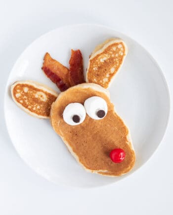 reindeer pancake on white plate