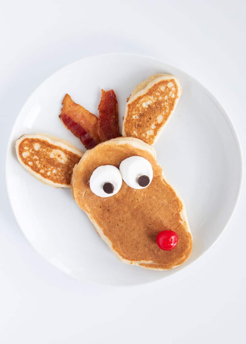 reindeer pancake on white plate