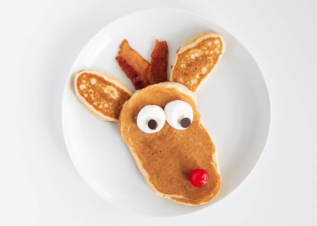 rudolph pancake on white plate