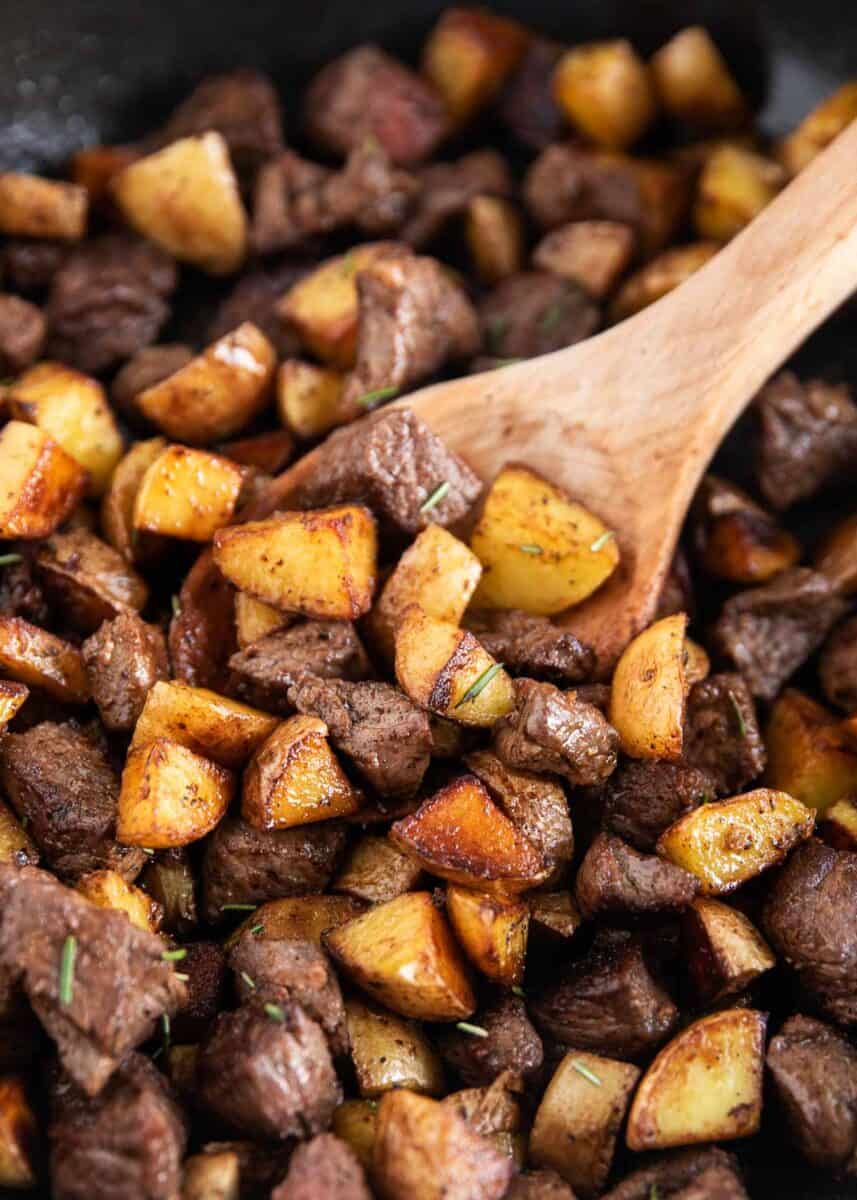 steak and potatoes close up