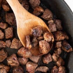steak bites in pan