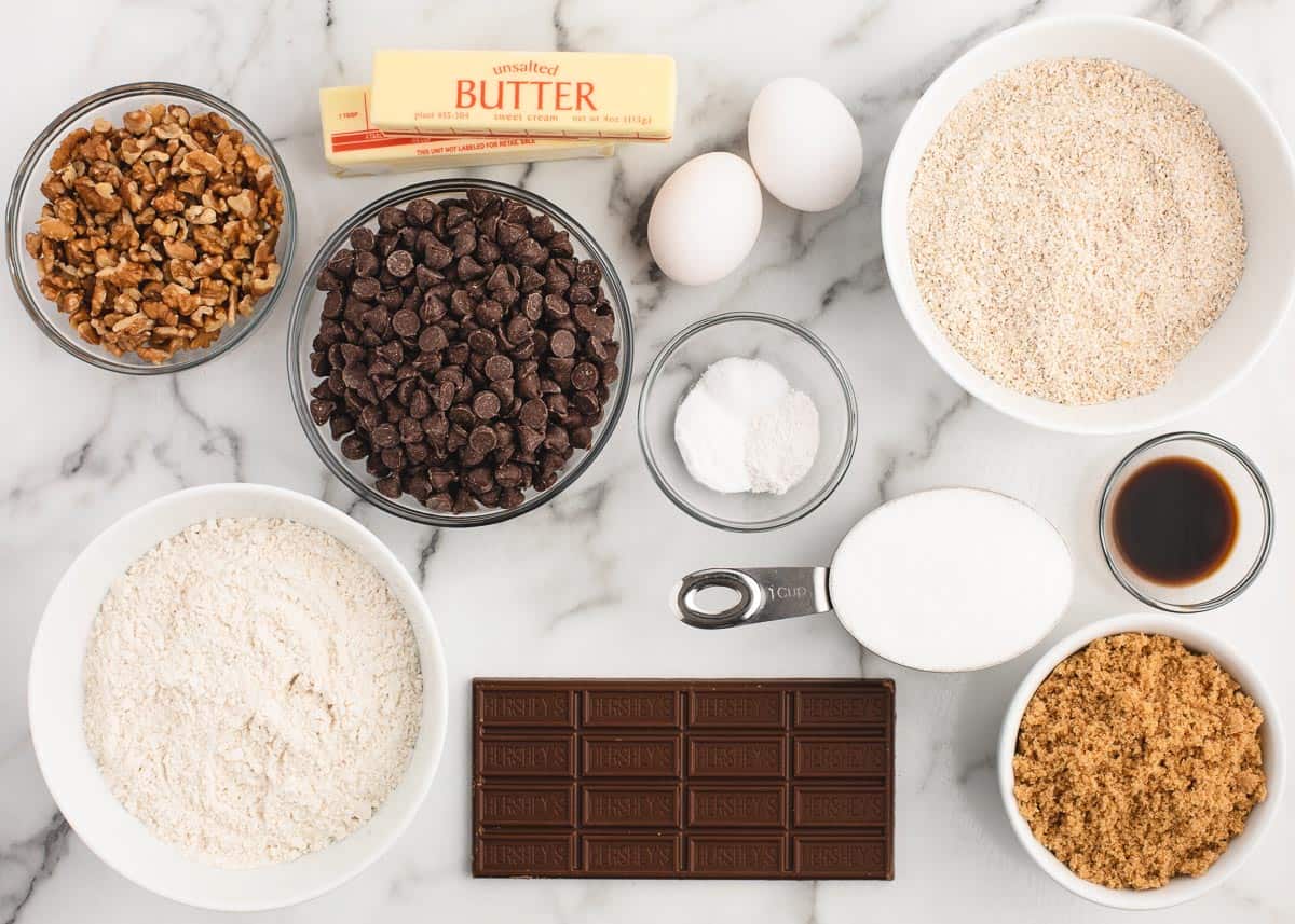 Neiman marcus cookie ingredients on counter.